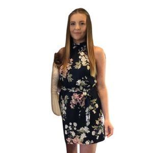 Halter neck dress flowers navy